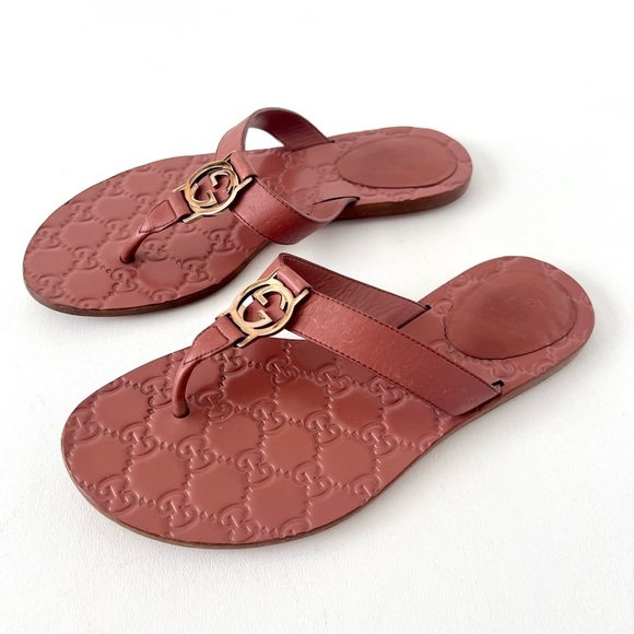 GUCCI | Pink Guccissima Leather Interlocking GG Thong Sandals Flats EU 36 - Picture 3 of 16